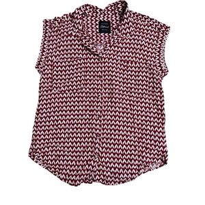 Jachs Girlfriend NY Women's Cap Sleeve Button Down Blouse Red/White Medium NWOT